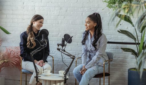 multiethnic women talking in broadcasting studio